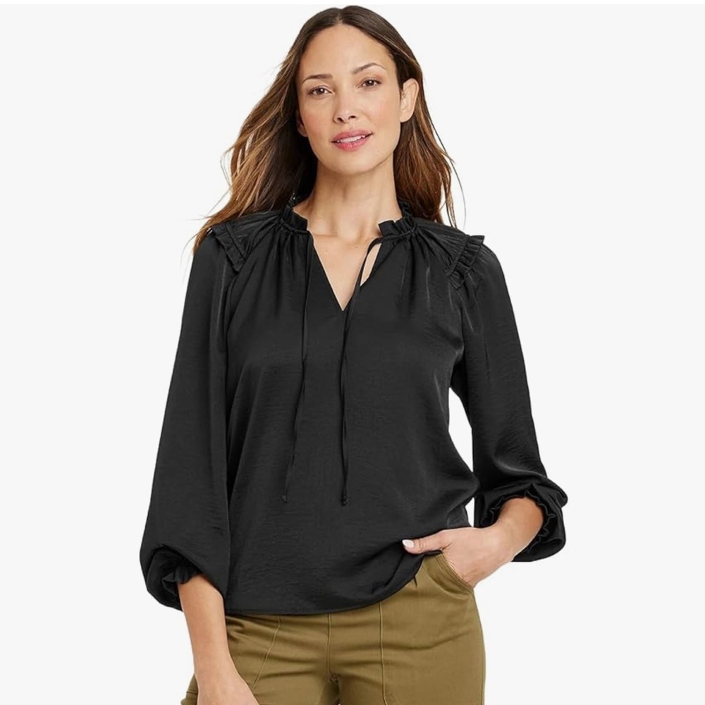 Women's Balloon Long Sleeve Blouse - Knox Rose Black M